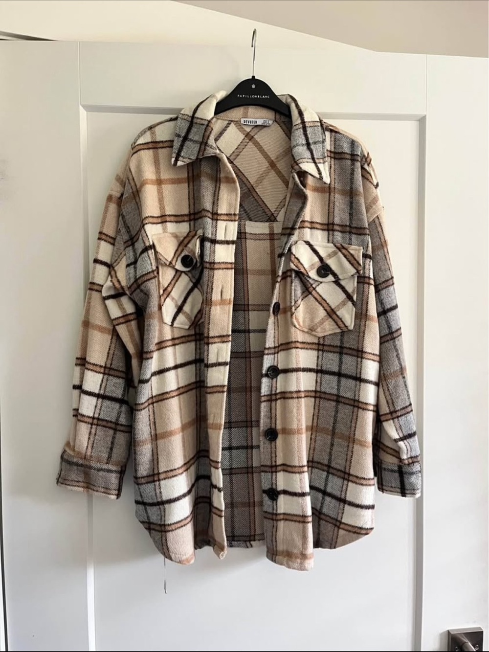 Beige Plaid Shacket Jacket - Women's Casual Layering
